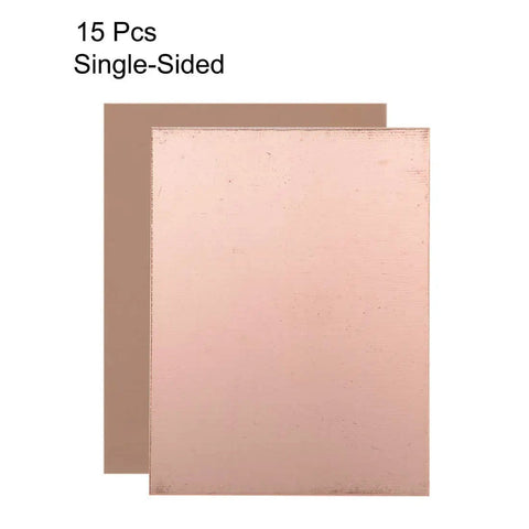 15 piece pack of single-sided copper clad FR4 PCB board for DIY prototyping, 100x75mm size, 1.5mm thick, ideal for makers.