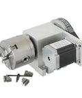 Shop Ready Cnc Rotary Indexing Head Four Axis A Axis Assembly Featuring 65Mm Center Height And 100Mm Four Jaw Chuck with stepper motor.