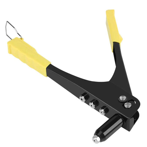 Manual Lightweight Riveter Kit Go To With Four Interchangeable Heads 2.4mm 3.2mm 4.0mm 4.8mm Heavy Duty Hand Riveting Tool With Spring Handle And Long Nozzle For Tight Spaces Like Gutters And Inner Wall Cavities, black metal hand tool