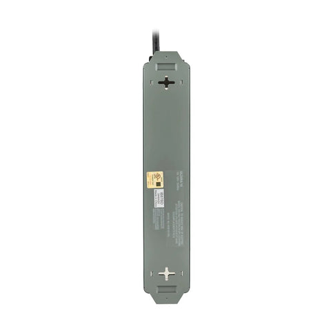 Back view of Heavy Duty Power Strip With 6 Right Angle Outlets In All Metal Housing Mountable On Wall Or Under Desk 15 Foot Extension Cord.