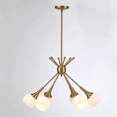 Six Light Sputnik Pendant Light Modern Mid Century Chandelier Semi Flush Mount Ceiling Fixture Industrial Vintage Dope Gold Finish For Foyer Bedroom And Dining Room Rotatable Arms For Custom Shape And Easy Install With E26 Base