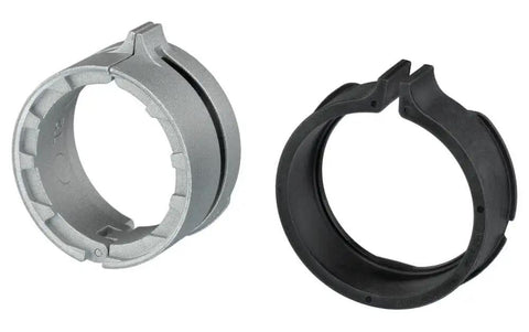 Three Precision Tuned Clear Tube Dust Extraction Cup Set For SDS Plus Rotary Hammers, two replacement rings shown