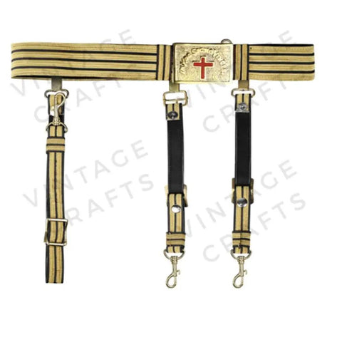 Templar Sir Knight Ceremonial Sword Belt And Buckle In Black And Gold With Lace Adjustable 36 To 50 Inches, gold buckle