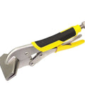 Locking Sheet Metal Clamp Heavy Duty Pliers with yellow and black handle, metal head for flattening and gripping, ideal for DIYers and auto shops