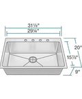 Diagram of Topmount Single Bowl Kitchen Sink With Three Quarter Inch Radius Built Tough 18 Gauge Stainless Steel 304 Grade specifications