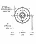 Diagram showing measurements for Brantford Chrome Posi-Temp Tub And Shower Trim Kit With Lever Handle, Old School Vibe, M-PACT Valve Compatible.