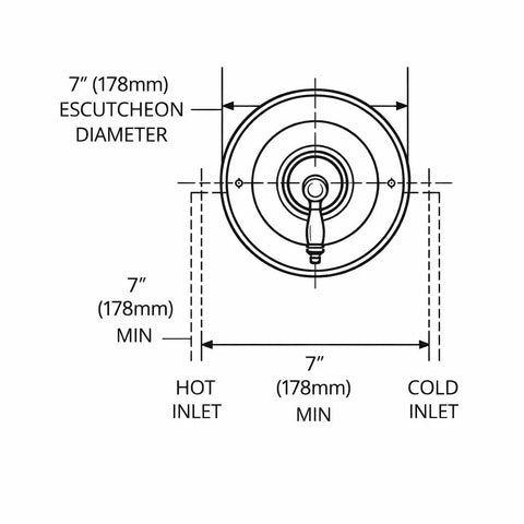 Diagram showing measurements for Brantford Chrome Posi-Temp Tub And Shower Trim Kit With Lever Handle, Old School Vibe, M-PACT Valve Compatible.