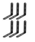 Slick Black Metal Corner Brackets For Shelves And Cabinets L Shaped wall support with six matte black steel brackets.