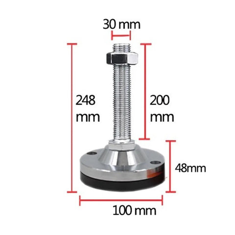 Heavy Duty Adjustable Leveler Feet Four Pack With Thick Non Slip Pvc Bottom Hella Sturdy For Kitchen Cabinets Workbenches And Tables, showing dimensions of individual leveler foot.