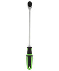 90T 1/4 Inch Drive Ratchet With Reversible Flex Head And Ergonomic Handle visible in full length with green accents on handle