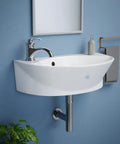Small Wall Mounted Bathroom Sink 17 Inch White Ceramic Oval Basin With Porcelain Coated Finish Floating Wall Hung Design Overflow Single Faucet Hole