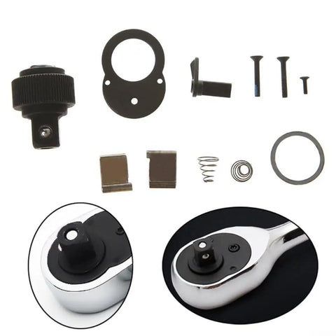 72-Tooth Ratchet Head Repair Kit For Socket Wrench With Chrome Plated Components and Reversible Mechanism parts displayed
