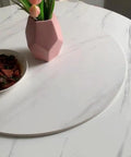 Built Different Wooden Lazy Susan Turntable With 360 Smooth Swivel Rotation For Dining Tables Kitchen Islands Black Serving Tray on white marble table.