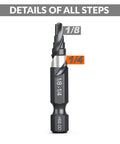 Built Tough M35 Cobalt Spiral Flute Step Drill Bit With One Quarter Inch Shank, showing detailed step markings.