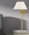 25-Inch One Light Swing Arm Wall Lamp In Brushed Nickel Finish With Oatmeal Fabric Shade, Perfect For Bedside, Reading Nook, Home Office Or Living Room Accent, Bulbs Not Included