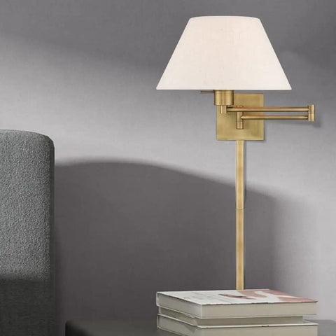 25-Inch One Light Swing Arm Wall Lamp In Brushed Nickel Finish With Oatmeal Fabric Shade, Perfect For Bedside, Reading Nook, Home Office Or Living Room Accent, Bulbs Not Included