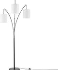 79 Inch 3 Light Floor Lamp In Matte Black With White Linen Shade In Line On Off Foot Switch Dope Modern Transitional Style