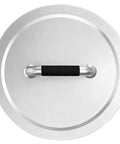 Top view of Beefy Round 19.7 Inch Fire Pit Lid With 304 Stainless Steel Build And Heat Resistant Handle on a white background