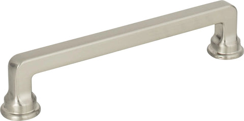 Oskar Collection Warm Brass Cabinet Pull Handle with 5 1/16 in mounting hole spacing, 5 7/8 in overall length, and 1 1/4 in projection