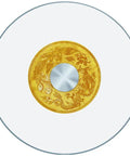 Huge 43 Inch Tempered Glass Lazy Susan Turntable For Dining Tables Smooth As Butter 360 Spin Clear Serving Tray with gold pattern