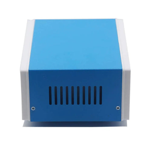 Blue Metal Junction Box Enclosure Built For DIY Electrical Projects With Four Leg Stand A Real Go To Workhorse Project Box Front View