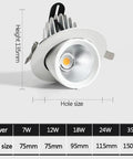 Nine Piece Adjustable Gimbal Eyeball Led Recessed Downlight Kit With Quick Swap Color Knobs And Heavy Duty Aluminum Build, light fixture dimensions displayed.