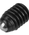 Carbon steel M6 ball spring plunger with hex socket ball detent for precise positioning in machinery jigs and CNC tools.