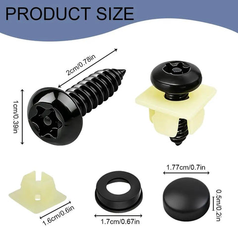 Bombproof Stainless Steel Anti Theft License Plate Bolts Kit With Tamper Proof Security Tools For Car Truck Suv Ridin Easy Rustfast Fasteners with size details.