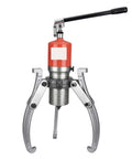 Heavy Duty Hydraulic Three Claw Puller Knocking Out Stubborn Bearings With Zero Sweat For Auto Mechanic Crews Up To Fifty Tons Of Raw Pulling Power For Heavy Workshop Jobs front view with orange hydraulic cylinder and silver claws