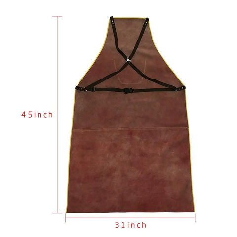 Leather Welding Work Apron With Heat And Flame Resistant Cowhide Leather, Heavy Duty BBQ Apron, 31 By 45 Inches, Brown.