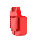Side view of red Adapter For Bauer 20V Cordless Tools To Run Milwaukee M18 Red Slider Lithium Batteries, Adapter Only, Not For Charging.