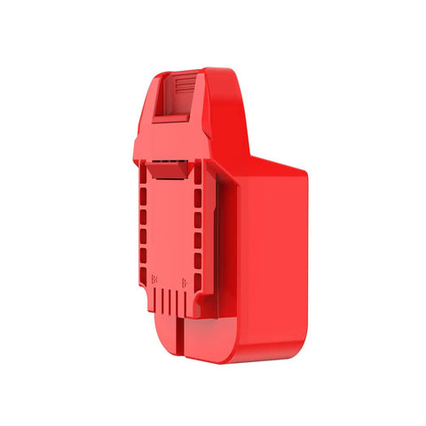 Side view of red Adapter For Bauer 20V Cordless Tools To Run Milwaukee M18 Red Slider Lithium Batteries, Adapter Only, Not For Charging.