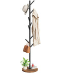 Coat Rack With Nine Hooks Freestanding Metal Hall Tree With Wooden Base For Entryway Space Saving Coat Hanger Stand Heavy Duty