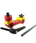 Heavy Duty Adjustable CNC Mill Work Stop Locator For Precision Workpiece Positioning, red and yellow steel construction.