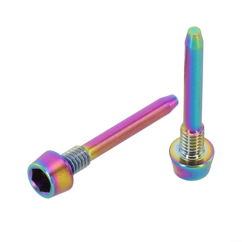 Super Secure 2 Pack Alloy Brake Caliper Bolt Pins For Mt Series Disc brakes Keep Pads Tight During Intense Rides Black Hardware Kit Retaining Hardware rainbow alloy bolt pins, one upright and one angled