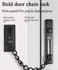 Premium Stainless Steel Door Chain Lock With Heavy Duty Sliding Bolt Gate Latch Hardware For Knockback Entry Security and Tough Outdoor Rust Free Daily Grind Protection on a door.