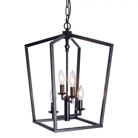 Industrial Black Pendant Light 4 Light Chandelier With Classic Metal Cage, Perfect For Farmhouse Entryway Dining Room Kitchen Island Or Foyer, 12x12x18.7 In Lantern, Adjustable 38.6 In Chain, Dope Modern Rustic Vibe