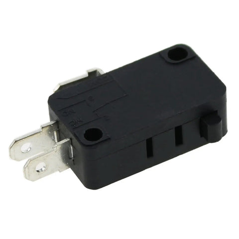Two Pack 1NO 1NC Push Button Micro Switches For Appliances And Gadgets, high temperature PBT shell, 125V 5A, side view.