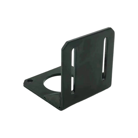 NEMA 23 steel fixed-seat mounting bracket for stepper motor with circular base hole and vertical mounting slots.