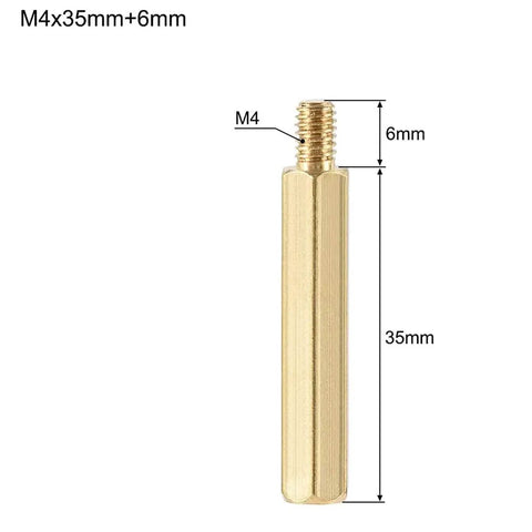 Gold Brass M4 Hex Standoff Spacers 41mm Total Length Male to Female Threaded Pillars Pack of 15, 35mm body, 6mm thread