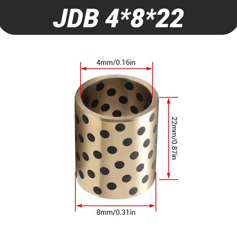 Premium Heavy Duty Sleeve Bearings 10 Pack Graphite Self Lubricating Brass Bushings 4 Mm Bore X 8 Mm Outer Diameter X 22 Mm Length displayed with measurements.
