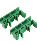 Set Of Five PCB DIN C45 Rail Adapter Brackets For Circuit Board Mounting On 35mm DIN Rail, green plastic brackets