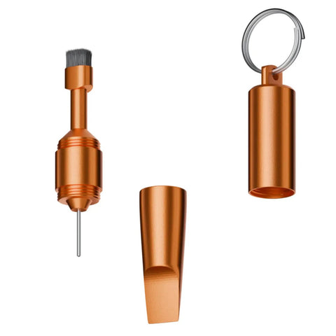 All In One Portable Multitool With Package Cutter And Phone Ejector Pin shown disassembled in copper color
