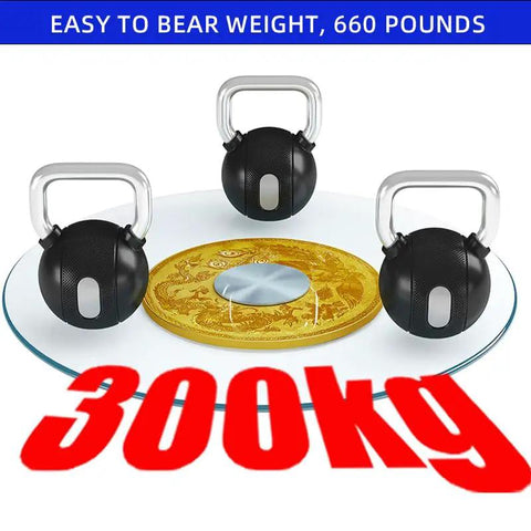 Huge 43 Inch Tempered Glass Lazy Susan Turntable For Dining Tables Smooth As Butter 360 Spin Clear Serving Tray with kettlebells