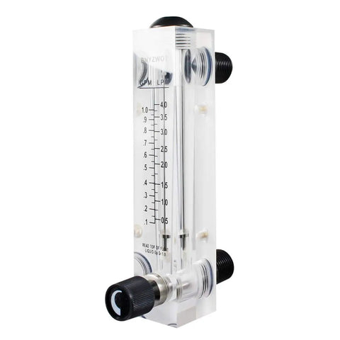 Panel Mounted Water Flow Meter M 15 0.1 to 1 GPM and 0.5 to 4 LPM with 21mm external thread, 13.5mm hole, compact design