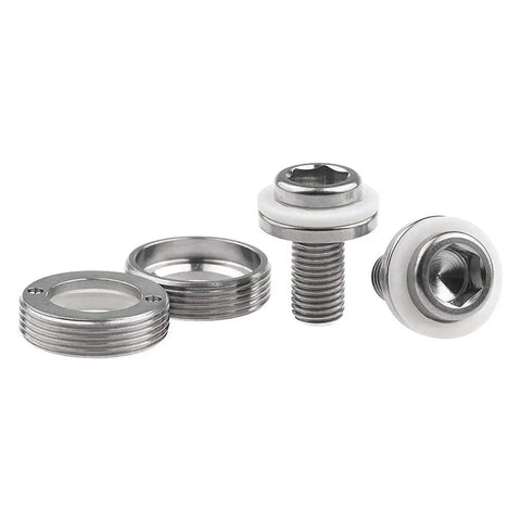 Titanium M8x15mm Crank Arm Fixing Bolt With Cap for Square Taper Bottom Bracket Screws Pack Of 2, includes 2 bolts and caps.
