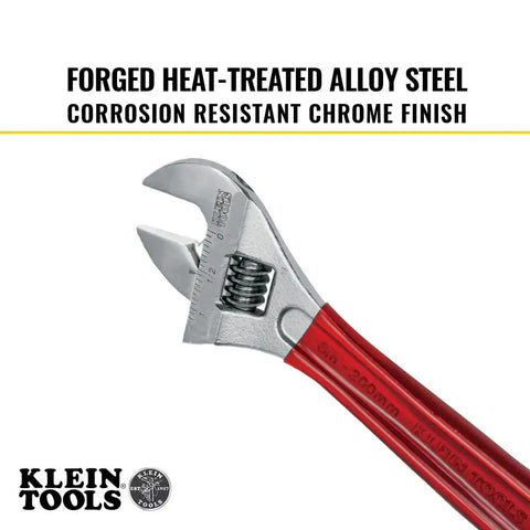 Extra Capacity Adjustable Wrench Built For Tight Spots And Big Jobs, Forged Alloy Steel Jaw, High Polish Chrome Finish, 8 Inch