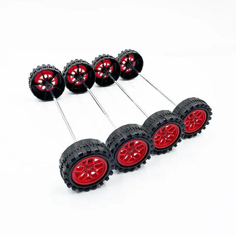 20 Pack Toy Car Wheels With 10 Metal Axles For RC Cars And DIY Bots, Red Plastic Wheels 30mm Dia, 10mm Thick, Fits 2mm Shafts