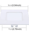Square white LED ceiling light with dimensions 9cm by 7cm.