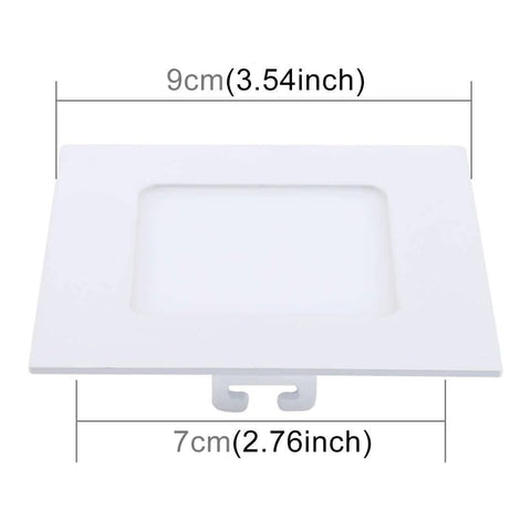 Square white LED ceiling light with dimensions 9cm by 7cm.